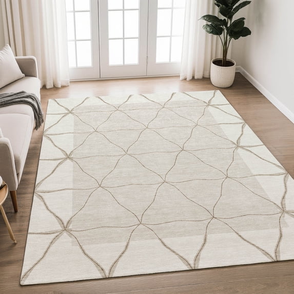 Addison Rugs Chantille Indoor/Outdoor Transitional Border Ivory Machine Washable Rectangle Rug, 3' x 5'