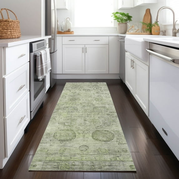 Addison Rugs Chantille Indoor/Outdoor Transitional Border Sage Machine Washable Runner Rug, 2'3" x 7'6"