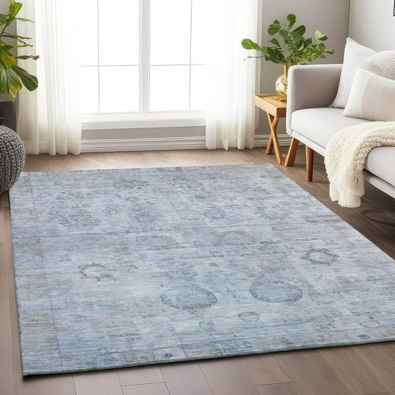 Addison Rugs Chantille Indoor/Outdoor Transitional Border Sky Machine Washable Rectangle Rug, 10' x 14'