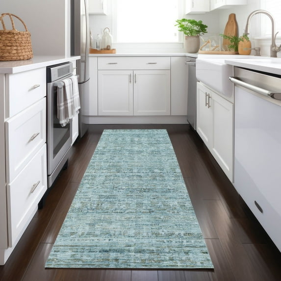 Addison Rugs Chantille Indoor/Outdoor Transitional Border Sky Machine Washable Runner Rug, 2'3" x 7'6"