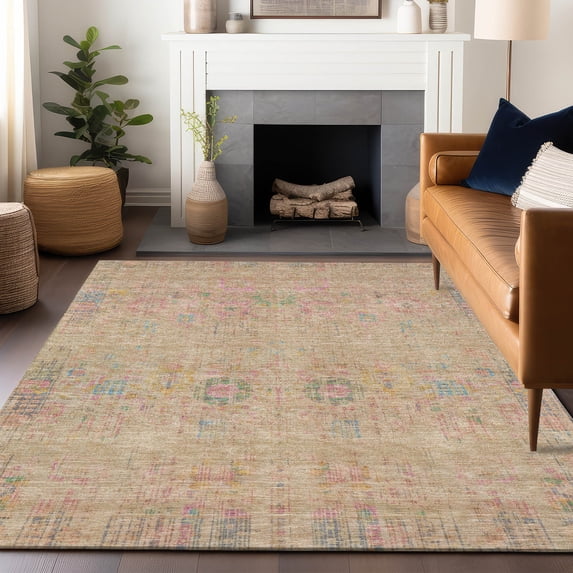 Addison Rugs Chantille Indoor/Outdoor Transitional Border Tan Machine Washable Rectangle Rug, 9' x 12'