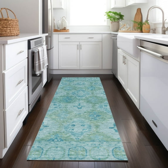 Addison Rugs Chantille Indoor/Outdoor Transitional Border Teal Machine Washable Runner Rug, 2'3" x 7'6"