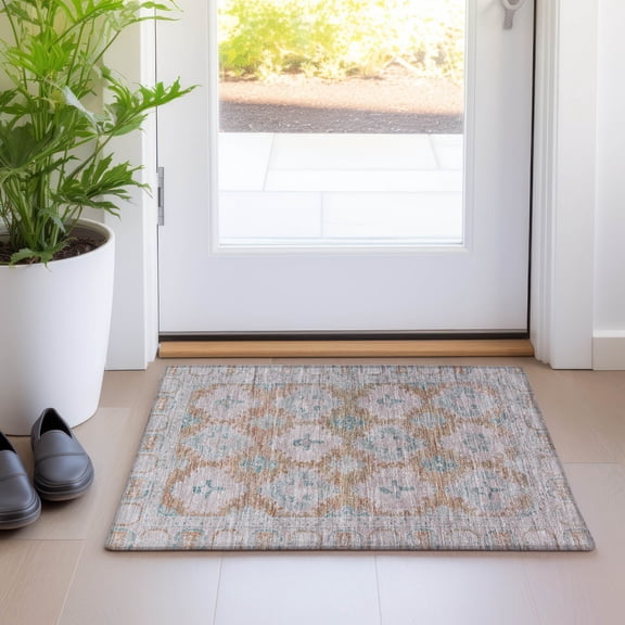 Addison Rugs Chantille Indoor/Outdoor Transitional Border Terracotta Machine Washable Rectangle Rug, 1'8" x 2'6"