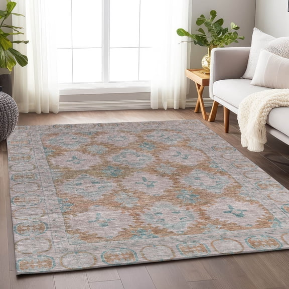 Addison Rugs Chantille Indoor/Outdoor Transitional Border Terracotta Machine Washable Rectangle Rug, 5' x 7'6"