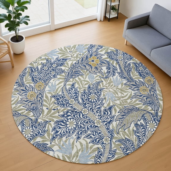 Addison Rugs Chantille Indoor/Outdoor Transitional Botanical Baltic Machine Washable Round Rug, 8' x 8'