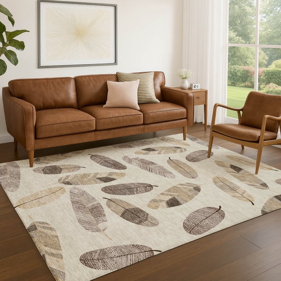Addison Rugs Chantille Indoor/Outdoor Transitional Botanical Beige Machine Washable Rectangle Rug, 10' x 14'