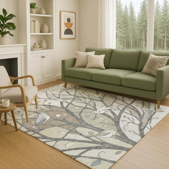 Addison Rugs Chantille Indoor/Outdoor Transitional Botanical Beige Machine Washable Rectangle Rug, 10' x 14'