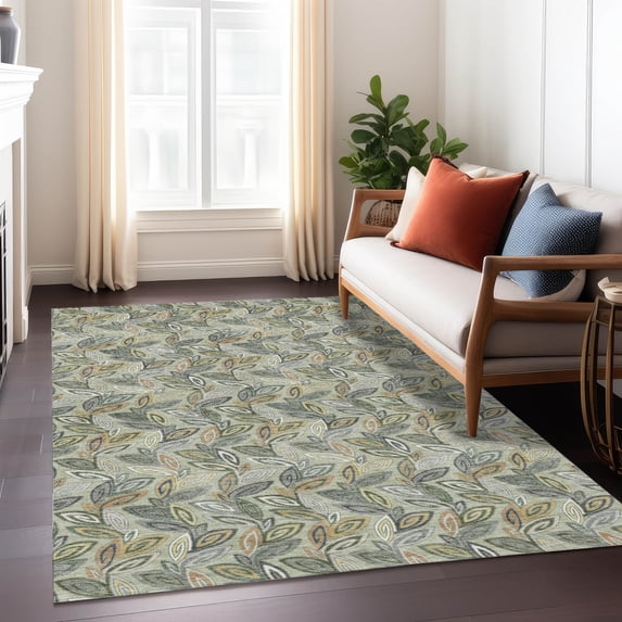 Addison Rugs Chantille Indoor/Outdoor Transitional Botanical Celery Machine Washable Rectangle Rug, 8' x 10'