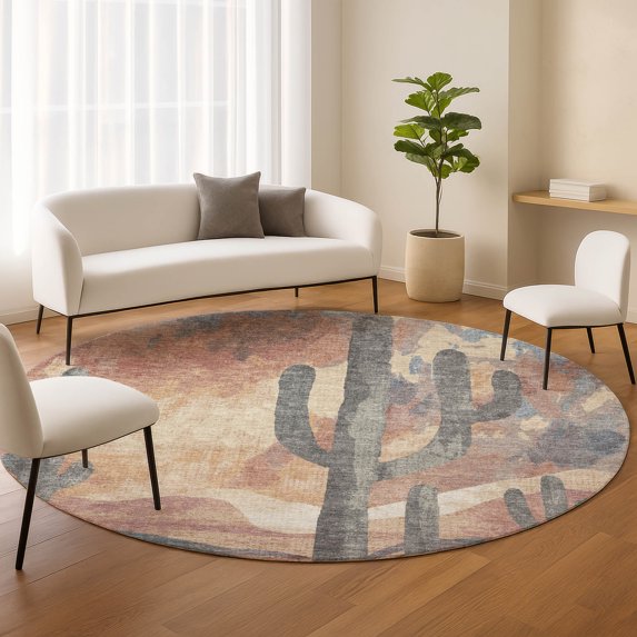 Addison Rugs Chantille Indoor/Outdoor Transitional Botanical Copper Machine Washable Round Rug, 8' x 8'
