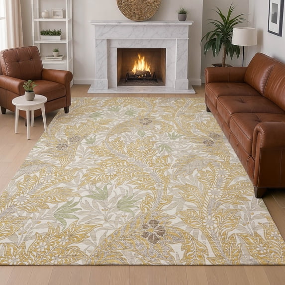 Addison Rugs Chantille Indoor/Outdoor Transitional Botanical Gold Machine Washable Rectangle Rug, 10' x 14'