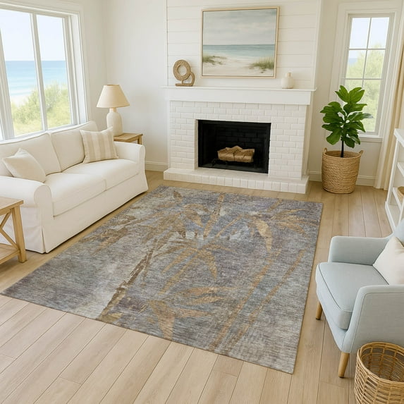 Addison Rugs Chantille Indoor/Outdoor Transitional Botanical Khaki Machine Washable Rectangle Rug, 5' x 7'6"