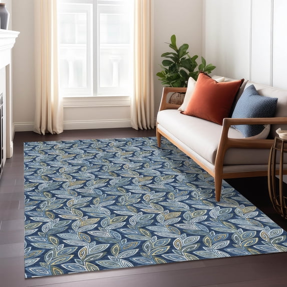 Addison Rugs Chantille Indoor/Outdoor Transitional Botanical Navy Machine Washable Rectangle Rug, 10' x 14'