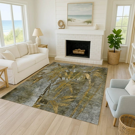 Addison Rugs Chantille Indoor/Outdoor Transitional Botanical Pewter Machine Washable Rectangle Rug, 8' x 10'