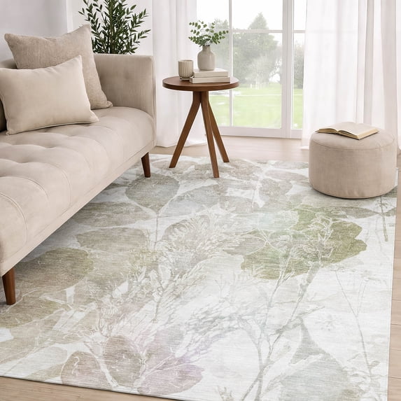 Addison Rugs Chantille Indoor/Outdoor Transitional Botanical Taupe Machine Washable Rectangle Rug, 3' x 5'