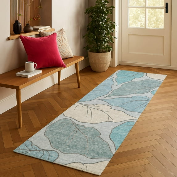 Addison Rugs Chantille Indoor/Outdoor Transitional Botanical Teal Machine Washable Runner Rug, 2'3" x 7'6"