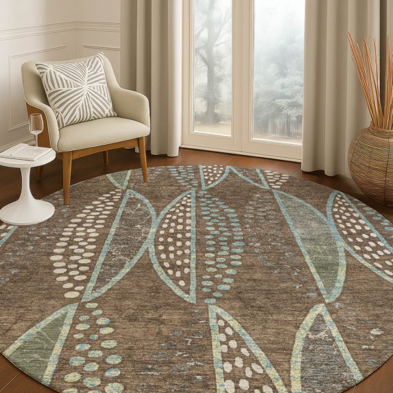 Addison Rugs Chantille Indoor/Outdoor Transitional Casual Brown Machine Washable Round Rug, 8' x 8'