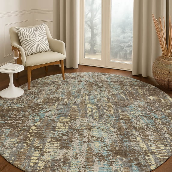 Addison Rugs Chantille Indoor/Outdoor Transitional Casual Brown Machine Washable Round Rug, 8' x 8'