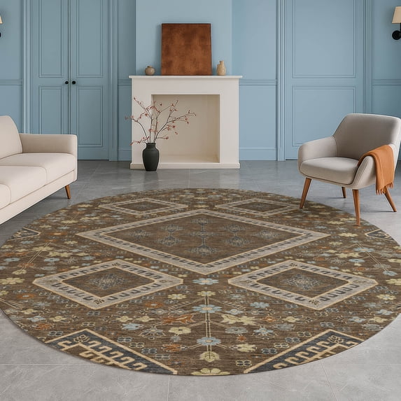 Addison Rugs Chantille Indoor/Outdoor Transitional Casual Chocolate Machine Washable Round Rug, 8' x 8'
