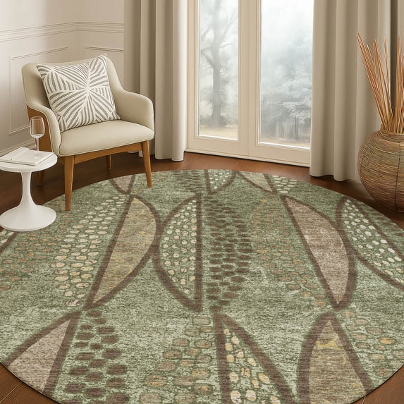 Addison Rugs Chantille Indoor/Outdoor Transitional Casual Olive Machine Washable Round Rug, 8' x 8'