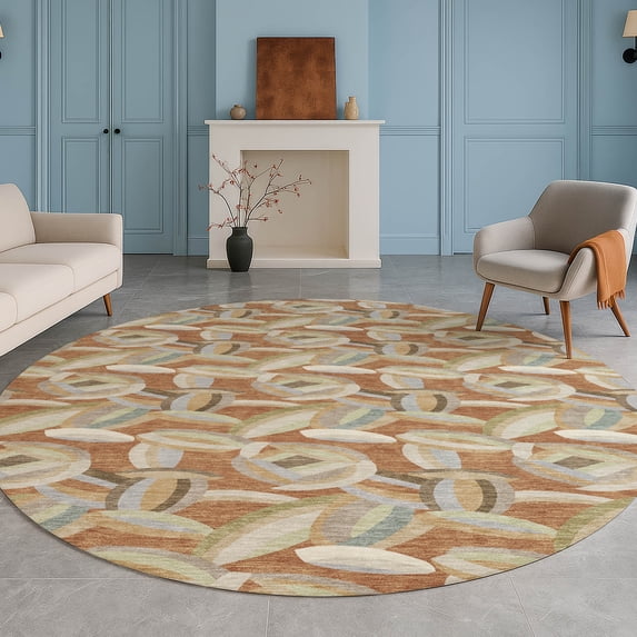 Addison Rugs Chantille Indoor/Outdoor Transitional Casual Paprika Machine Washable Round Rug, 8' x 8'