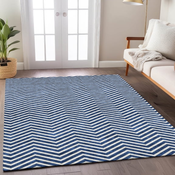 Addison Rugs Chantille Indoor/Outdoor Transitional Chevron Blue Washable Rectangle Rug, 5' x 7'6"
