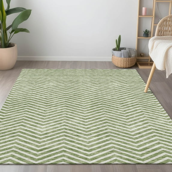 Addison Rugs Chantille Indoor/Outdoor Transitional Chevron Green Washable Rectangle Rug, 5' x 7'6"