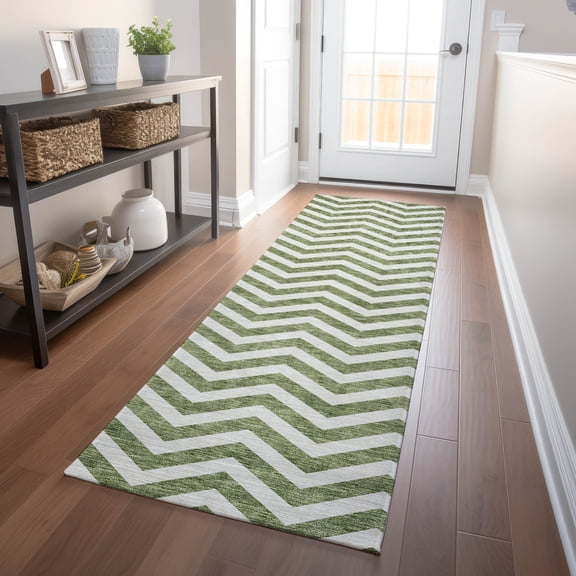 Addison Rugs Chantille Indoor/Outdoor Transitional Chevron Green Washable Runner Rug, 2'3" x 7'6"
