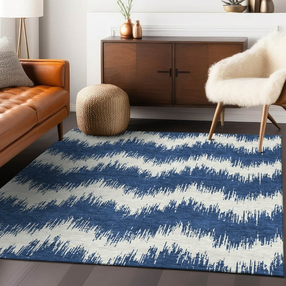 Addison Rugs Chantille Indoor/Outdoor Transitional Chevron Navy Washable Rectangle Rug, 5' x 7'6"