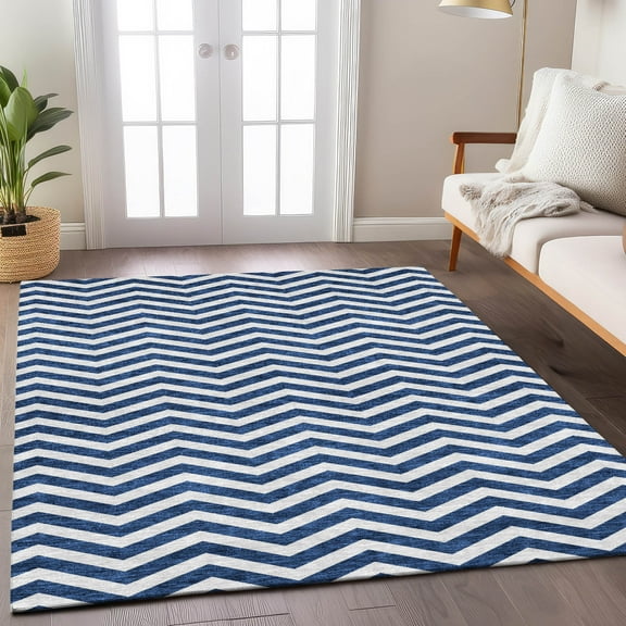 Addison Rugs Chantille Indoor/Outdoor Transitional Chevron Navy Washable Rectangle Rug, 5' x 7'6"