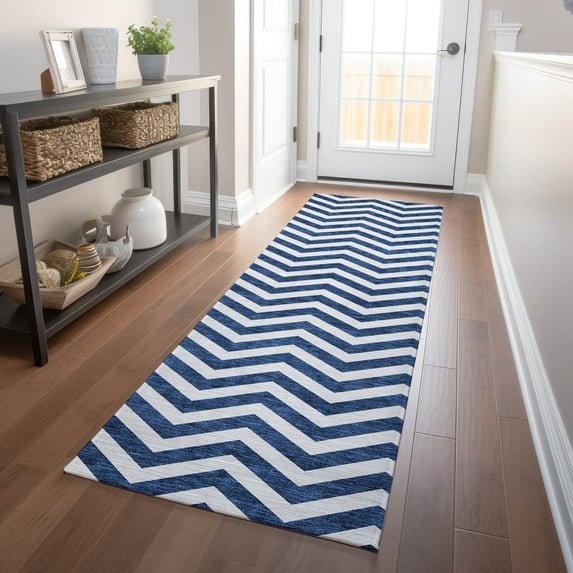 Addison Rugs Chantille Indoor/Outdoor Transitional Chevron Navy Washable Runner Rug, 2'3" x 7'6"