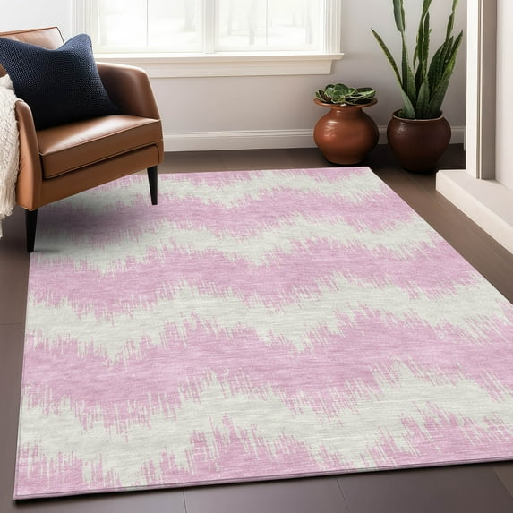 Addison Rugs Chantille Indoor/Outdoor Transitional Chevron Pink Washable Rectangle Rug, 3' x 5'