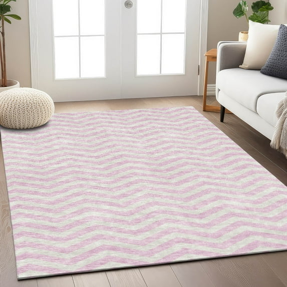 Addison Rugs Chantille Indoor/Outdoor Transitional Chevron Pink Washable Rectangle Rug, 9' x 12'
