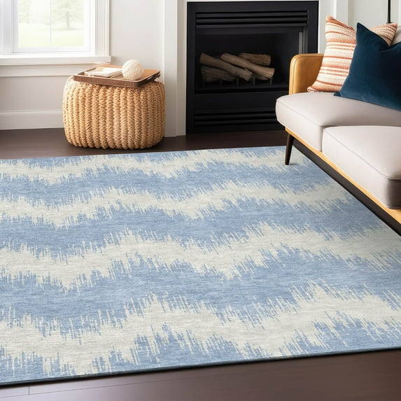 Addison Rugs Chantille Indoor/Outdoor Transitional Chevron Sky Washable Rectangle Rug, 9' x 12'