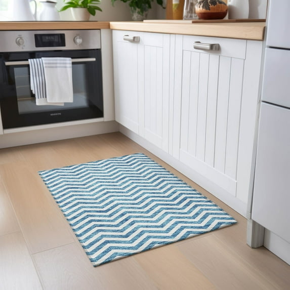 Addison Rugs Chantille Indoor/Outdoor Transitional Chevron Teal Washable Rectangle Rug, 1'8" x 2'6"