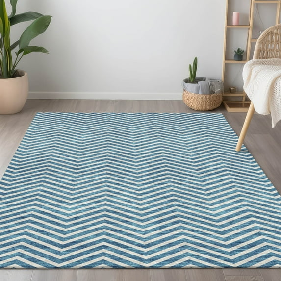 Addison Rugs Chantille Indoor/Outdoor Transitional Chevron Teal Washable Rectangle Rug, 5' x 7'6"