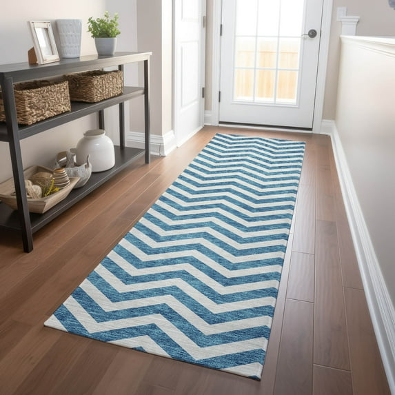 Addison Rugs Chantille Indoor/Outdoor Transitional Chevron Teal Washable Runner Rug, 2'3" x 7'6"
