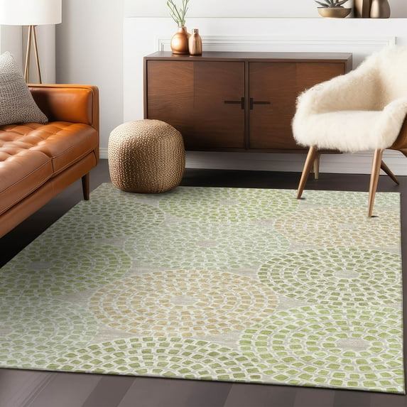 Addison Rugs Chantille Indoor/Outdoor Transitional Circles Aloe Washable Rectangle Rug, 8' x 10'