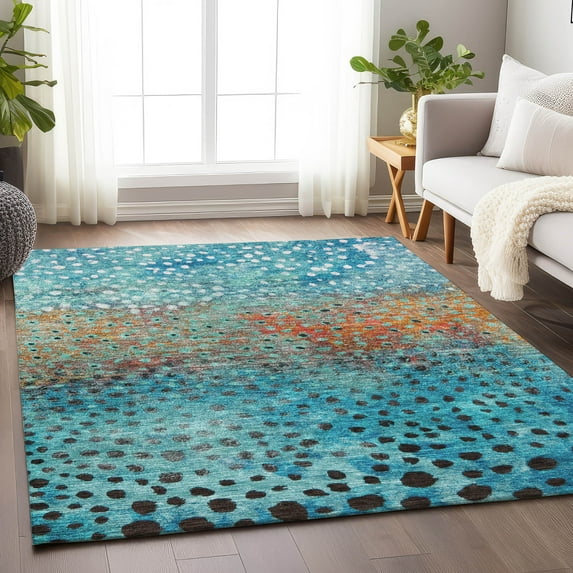 Addison Rugs Chantille Indoor/Outdoor Transitional Circles Blue Washable Rectangle Rug, 10' x 14'