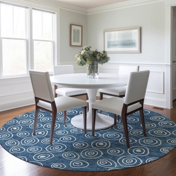 Addison Rugs Chantille Indoor/Outdoor Transitional Circles Blue Washable Round Rug, 8' x 8'