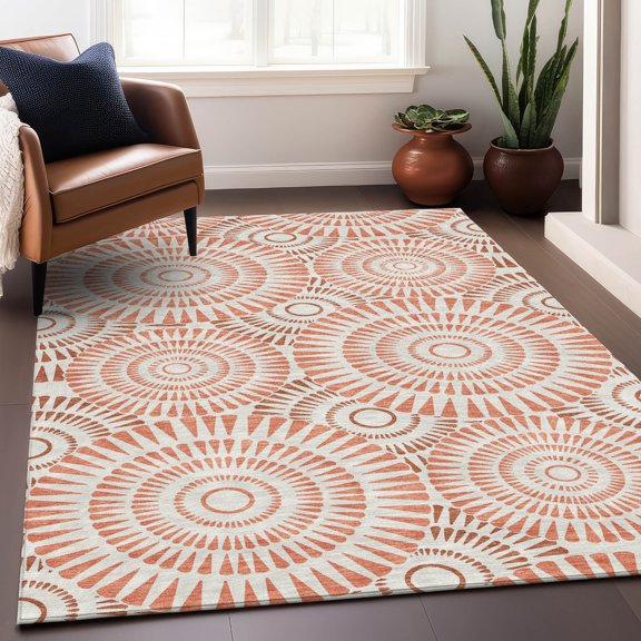 Addison Rugs Chantille Indoor/Outdoor Transitional Circles Coral Washable Rectangle Rug, 3' x 5'