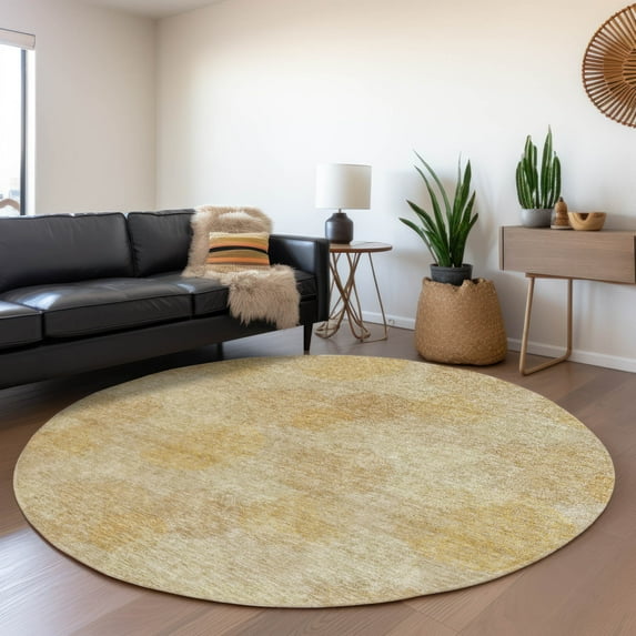 Addison Rugs Chantille Indoor/Outdoor Transitional Circles Gold Washable Round Rug, 8' x 8'