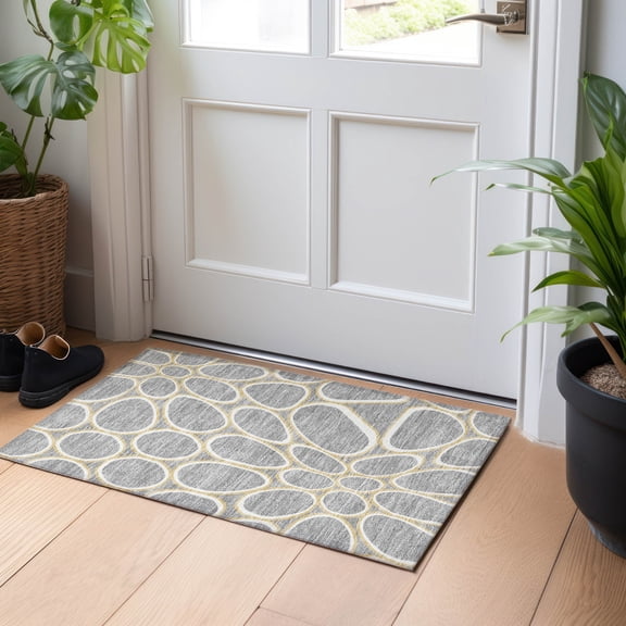 Addison Rugs Chantille Indoor/Outdoor Transitional Circles Gray Washable Rectangle Rug, 1'8" x 2'6"