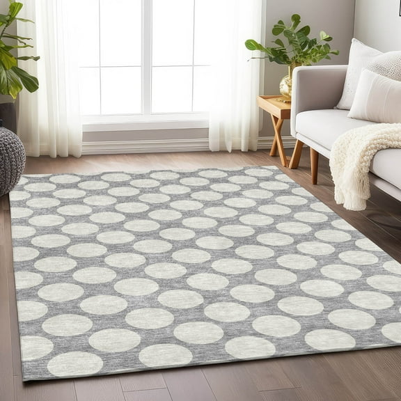 Addison Rugs Chantille Indoor/Outdoor Transitional Circles Gray Washable Rectangle Rug, 3' x 5'