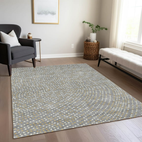 Addison Rugs Chantille Indoor/Outdoor Transitional Circles Gray Washable Rectangle Rug, 3' x 5'