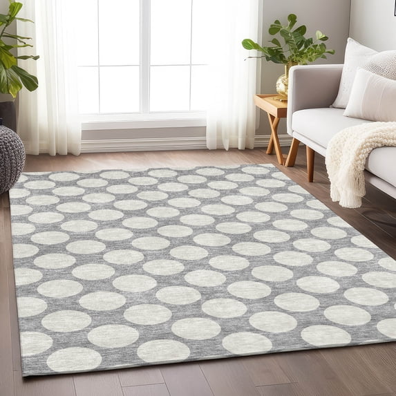Addison Rugs Chantille Indoor/Outdoor Transitional Circles Gray Washable Rectangle Rug, 9' x 12'