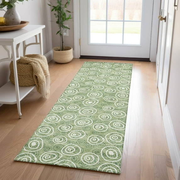 Addison Rugs Chantille Indoor/Outdoor Transitional Circles Green Washable Runner Rug, 2'3" x 7'6"