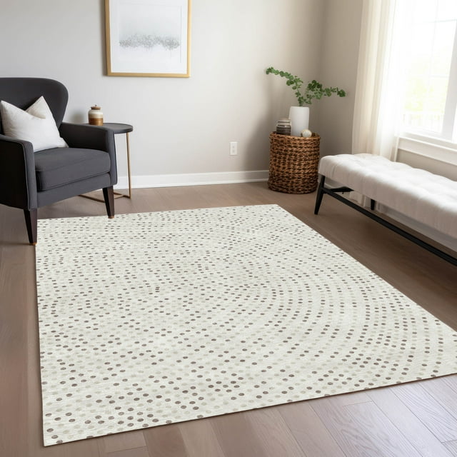 Addison Rugs Chantille Indoor/Outdoor Transitional Circles Ivory Washable Rectangle Rug, 2'6" x 3'10"