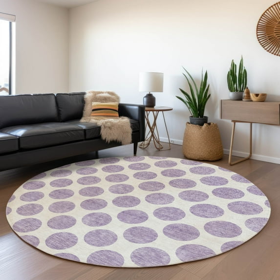 Addison Rugs Chantille Indoor/Outdoor Transitional Circles Lavender Washable Round Rug, 8' x 8'