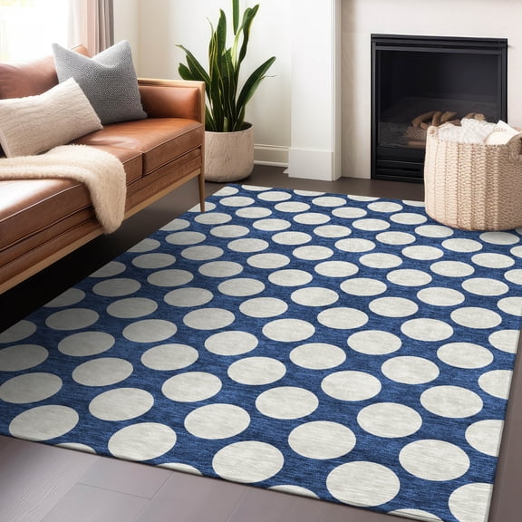 Addison Rugs Chantille Indoor/Outdoor Transitional Circles Navy Washable Rectangle Rug, 10' x 14'