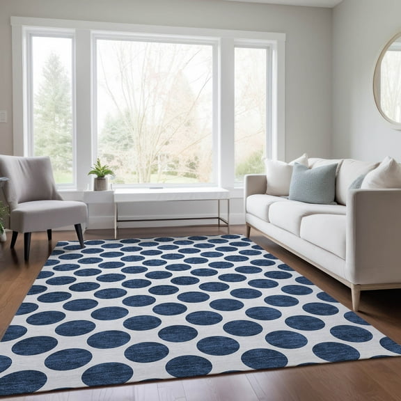 Addison Rugs Chantille Indoor/Outdoor Transitional Circles Navy Washable Rectangle Rug, 5' x 7'6"